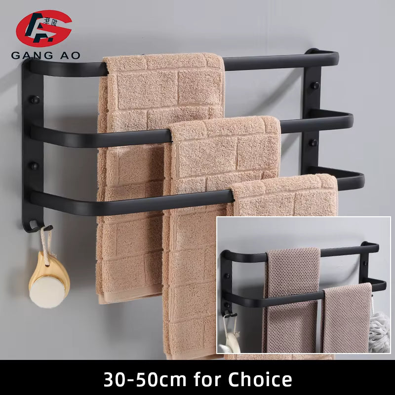 Porte-Serviettes Mural Multi-Barres — Aluminium Noir