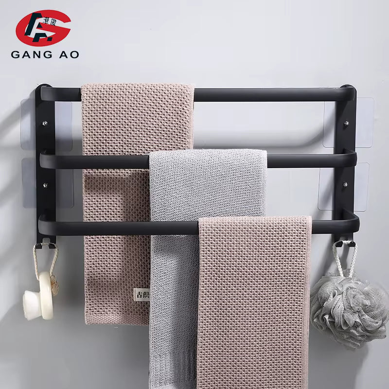 Porte-Serviettes Mural Multi-Barres — Aluminium Noir
