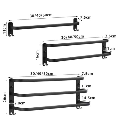Porte-Serviettes Mural Multi-Barres — Aluminium Noir