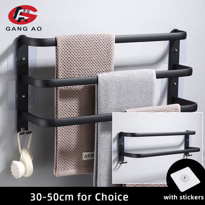 Porte-Serviettes Mural Multi-Barres — Aluminium Noir
